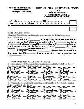 Đề và đáp án thi Olympic cấp huyện Tiếng anh lớp 7 - Năm học 2014-2015 - Trường Tiểu học Dân Hòa
